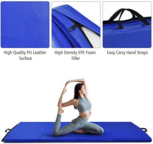 Giantex 6'x4'x2 Gymnastics Mat, Folding Anti-Tear Tumbling Mat w/Carrying Handles, Hook and Loop Fastener, Lightweight Gymnastics Panel Mat, Folding Exercise Aerobics Mats for Gym Home - Image 3