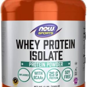 NOW Sports Nutrition, Whey Protein Isolate, 25 g With BCAAs, Unflavored Powder, 5-Pound