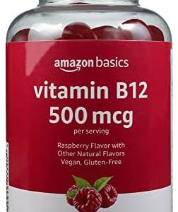 Amazon Basics Vitamin B12 500 mcg Gummies - Normal Energy Production and Metabolism, Immune System Support, Raspberry, 100 Count (2 per Serving) (Previously Solimo)