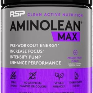 RSP NUTRITION AminoLean MAX Pre Workout - Intense Energy, Massive Pumps, Laser Focus with Natural Caffeine, Nitric Oxide, Beta Alanine, BCAAs, Nootropics, 25 Serv