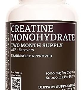 Remedy's nutrition Creatine Monohydrate 1,000mg per Capsule/60,000mg per Bottle/Vegan Caps
