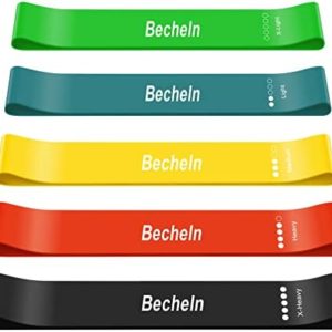 Becheln Resistance Band, Exercise Elastic Bands for Yoga, Pilates, Fitness and Working Out, Set of 5 Stretch Bands with Carrying Bag