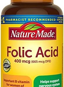 Nature Made Folic Acid 400 mcg (665 mcg DFE), Dietary Supplement for Nervous System Function, 250 Tablets, 250 Day Supply