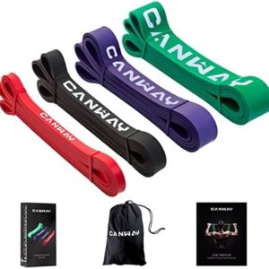 CANWAY Pull Up Assistance Bands, Resistance Bands Set Workout Stretch Fitness Bands, Heavy Duty Exercise Bands for Body Working Out,Powerlifting,Training, Set of 4, with Instruction Guide,Carrying Bag