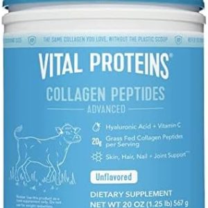 Vital Proteins Collagen Peptides Powder with Hyaluronic Acid and Vitamin C, Unflavored, 20 oz