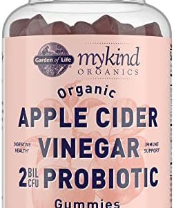 Garden of Life Apple Cider Vinegar Probiotic Gummies mykind Organics - USDA Organic ACV Gummy Vitamins, 2 Billion CFUs, Whole Food Vitamin B12-60 Vegan, Non-GMO Gummies for Digestion & Immunity