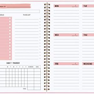 Undated Weekly Planner- Weekly Goals Notebook, A5 To Do List Planner, Habit Tracker Journal with Spiral Binding, Tracker and Goal Planner, 5.7 x 8.0 inches