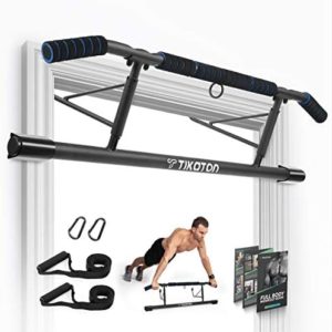 Tikaton Pull Up Bar for Doorway - Angled Grip Home Gym Exercise Equipment - Pull up bar with Shortened Upper Bar and Bonus Suspension Straps (Fits Almost All Doors)