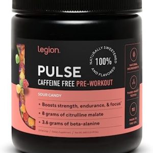 LEGION Pulse Pre Workout Supplement - All Natural Nitric Oxide Preworkout Drink to Boost Energy, Creatine Free, Naturally Sweetened, Beta Alanine, Citrulline, Alpha GPC (Caffeine Free Sour Candy)