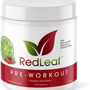 Red Leaf Pre Workout Energizer Powder, BCAA's, Beta-Alanine, Amino Acids and Green Tea for Immune Support and Preworkout Energy, Natural Cranberry Lime Flavor - 30 Servings