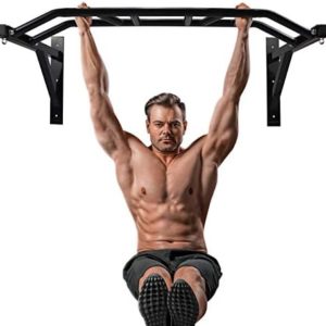 BESTHLS Wall Mounted Pull Up Bar and Dip Station, Heavy Duty Wall Mount Pull-up Chin Up Bar Multifunctional Home Gym Workout Indoor Exercise Equipment Support to 440 Lbs