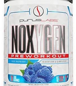Purus Labs NOXygen Pre-Workout Powder | Blood Flow & Oxygen Amplifier | Focus, Energy, Pump | Hydromax Glycerol & NO3-T Nitrates | 30 Servings (Blue Raspberry)