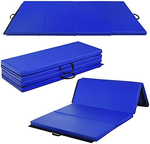 Giantex 6'x4'x2 Gymnastics Mat, Folding Anti-Tear Tumbling Mat w/Carrying Handles, Hook and Loop Fastener, Lightweight Gymnastics Panel Mat, Folding Exercise Aerobics Mats for Gym Home
