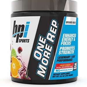 BPI Sports One More Rep Pre-Workout Powder - Increase Energy & Stamina - Intense Strength - Recover Faster - Beetroot - Carnitine - Citrulline - 0 Calorie - Fruit Punch - 25 Servings - 8.8 oz.