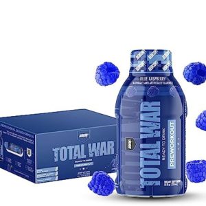 REDCON1 Total War Ready to Drink Preworkout, Blue Raspberry - 350mg of Fast Acting RTD Caffeine - Beta Alanine + Citrulline Malate for Increased Pump - Keto Friendly Workout Drink (12 Servings)