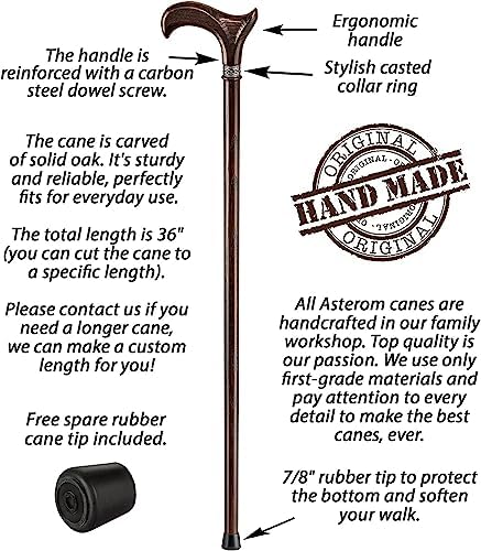 Handmade Ergonomic Walking Cane for Men and Women - Stylish Derby Oak Wood Cane - Cool Walking Stick - Image 3