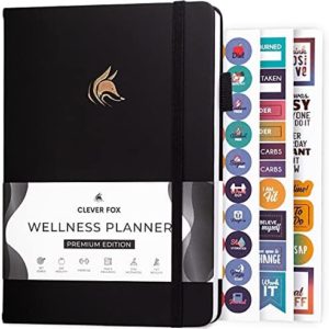 Clever Fox Wellness Planner - Weekly & Daily Health and Wellness Log, Food Journal & Meal Planner Diary for Calorie Counting, Notebook for Medical Condition Tracking, A5-Sized - Black
