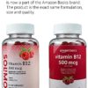 Amazon Basics Vitamin B12 500 mcg Gummies - Normal Energy Production and Metabolism, Immune System Support, Raspberry, 100 Count (2 per Serving) (Previously Solimo) - Image 3