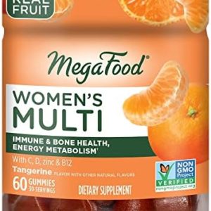 MegaFood Women's Multi - Multivitamin Gummies for Women with C, D, Zinc, B12, Choline & Fruit - Immune & Bone Health, Energy Metabolism - Vegetarian - Tangerine - 60 Gummies (30 Servings)