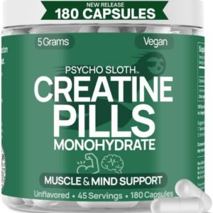 Creatine Monohydrate Pills - Muscle Builder, 180 Capsules 5G, 45 Servings, Vegan, Pre/Post-Workout, | Creatine Capsules for Women and Men, Micronized, Instantized, Powder Tablet Gummy Alt, Creatina