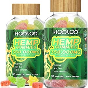 Hemp Gummies for Deep and Sound Bedtimes & Focus, Fruity Vitamins Hemp Gummy Infused Hemp Oil 350,0000mg, Made in USA, 2 Pack 120 Edibles