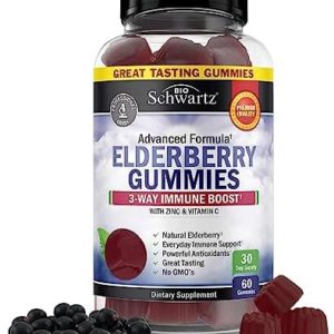 Elderberry Gummies with Zinc and Vitamin C for Adults & Kids - Natural Immune Support - Black Sambucus Elderberries - Powerful Multiminerals Supplement - Gluten-Free, Non-GMO, Made in USA, 60 ct