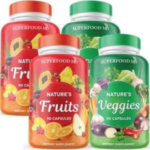 Superfood MD -180 Fruit and 180 Veggie Capsules-100% Whole Natural Superfood - Balance Energy Levels - Grown and Made in The USA (90 Count (Pack of 4)