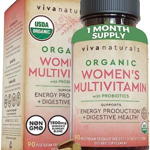 Organic Women Multivitamin with Iron and Probiotics (90 Tablets) – Multivitamin for Women with Vitamins B12, C, D and E – Daily Vitamins for Women - Organic Multi Vitamin Supplement for Women
