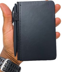 MUCHAI INNOVATIONS Pocket Notebook Journal Notepad Composition Book | Hard Cover Small Ruled Pen Included | Diary Planner Workout School Work College Travel Gym Nursing Police (Black)