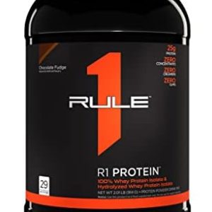 Rule One Proteins, R1 Protein - Chocolate Fudge, 25g Fast-Acting, Super-Pure 100% Isolate and Hydrolysate Protein Powder with 6g BCAAs for Muscle Growth and Recovery, 2lbs