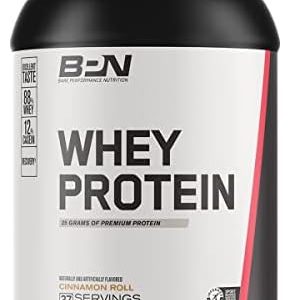 BARE PERFORMANCE NUTRITION, BPN Whey Protein Powder, Cinnamon Roll, 25g of Protein, Excellent Taste & Low Carbohydrates, 88% Whey Protein & 12% Casein Protein, 27 Servings
