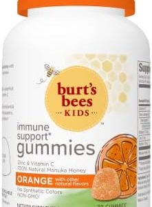 Burt's Bees Kids Immune Support Gummies: Vitamin C and Zinc, Natural Manuka Honey, Orange Flavor, 30 Count