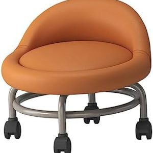 Baoblaze Small Short Stools, Low Rolling Stool with Wheels, Leather Roller Seat Stool Chair for Knee Exercises Fitness Foot Exercises Floor Cleaning, Orange
