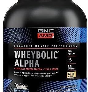 GNC AMP Wheybolic Alpha with MyoTOR Protein Powder | Targeted Muscle Building and Workout Support Formula with BCAA | 40g Protein | 22 Servings | Classic Vanilla