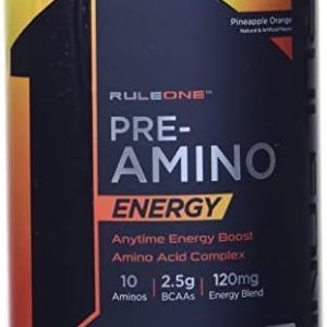 Rule One Proteins, R1 Pre Amino – Pineapple Orange, Anytime Energy Boost, Amino Acid Complex, Caffeine from Green Tea and Coffee Extracts, Energy, Endurance, Focus Support, 30 Servings