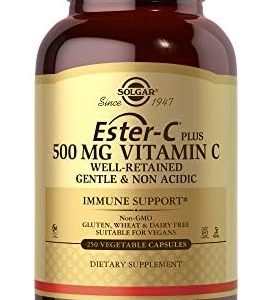 Solgar Ester-C Plus 500 mg Vitamin C (Ascorbate Complex), 250 Vegetable Capsules - Gentle & Non Acidic - Antioxidant & Immune Support - Non GMO, Vegan, Gluten Free, Kosher - 250 Servings