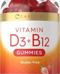 Carlyle Vitamin D3 + B12 Complex Gummies | 120 Count | Vegetarian, Non-GMO, and Gluten Free Formula | Natural Strawberry Flavor Supplement