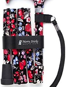 Merry Sticks Designer Folding Adjustable Walking Cane, Berries