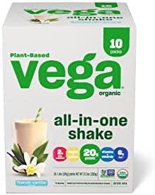 Vega Organic All-in-One Vegan Protein Powder, French Vanilla -Superfood Ingredients, Vitamins for Immunity Support, Keto Friendly, Pea Protein for Women & Men, 13.5 oz (Packaging May Vary)