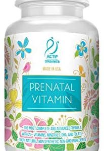 Actif Organic Prenatal Vitamin with 25+ Organic Vitamins, 100% Natural, DHA, EPA, Omega 3, and Organic Herbal Blend - Non-GMO, 90 Count