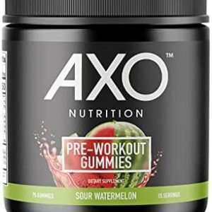AXO Nutrition, Pre-Workout Energy Gummies, Sour Watermelon Flavor, 75 Gummies, 1 Count – Caffeine, Beta-Alanine, B12, Chromium Picolinate, L-Theanine, Non-GMO, Vegan, Nut-Free, Gluten-Free