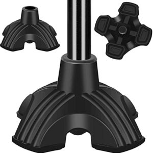 supregear Cane Tip - Self Standing Heavy Duty Rubber Replacement for Walking Cane (3/4")-Stable 4 Point Non-Slip Cane Tip for Folding Cane Walking Stick or Offset Quad Pod or Tripod Canes Black