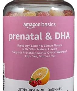 Amazon Basics Prenatal & DHA Gummy, Rasberry & Lemon Flavor, 90 Count (Previously Solimo)