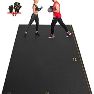 GXMMAT Extra Large Exercise Mat 10'x6'x7mm, Ultra Durable Workout Mats for Home Gym Flooring, Shoe-Friendly Non-Slip Cardio Mat for MMA, Plyo, Jump, All-Purpose Fitness Black Real