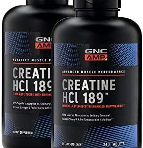 GNC AMP Creatine HCl 189 |Targeted Muscle Builder and Recovery Supplement | Fast Absorbing Performance Blend | 1,250 mg PEG Creatine | Daily Vitamin | 240 Tablets