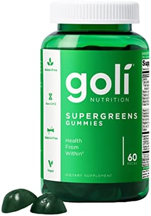 Goli SuperGreen Vitamin Gummy - 60 Count - Essential Vitamins and Minerals - Plant-Based, Vegan, Gluten-Free & Gelatin Free - Health from Within, Pack of 1