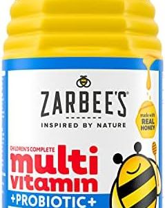 Zarbee's Kid's Complete Multivitamin + Probiotic Gummies with Vitamins A B C D E & zinc for Digestive Health Easy To Chew Kids Daily Multivitamin Gummies Natural Fruit 70 Count