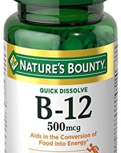 Nature's Bounty Vitamin B12, Supports Energy Metabolism and Nervous System Health, 500mcg, Tablets, 100 Ct