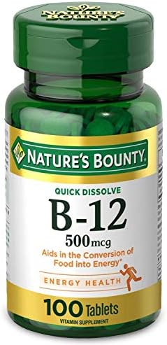 Nature's Bounty Vitamin B12, Supports Energy Metabolism and Nervous System Health, 500mcg, Tablets, 100 Ct