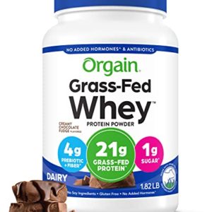 Orgain Whey Protein Powder, Creamy Chocolate Fudge - 21g Grass Fed Dairy Protein, Gluten Free, Soy Free, No Sugar Added, Kosher, No Added Hormones or Carrageenan, For Smoothies & Shakes - 1.82lb